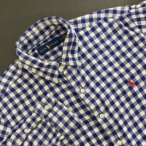 Ralph Lauren Men's Blue and White Plaid Shirt L